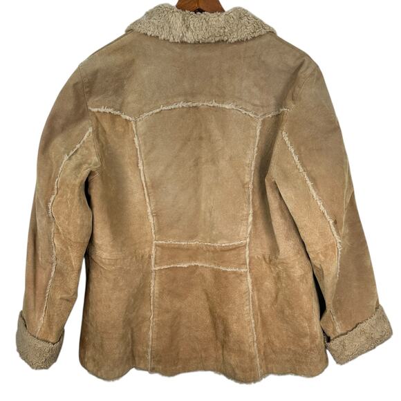 Vintage Y2K Suede Leather Jacket Coat Womens XL Sherpa Lined Penny Lane Brown - Picture 7 of 13